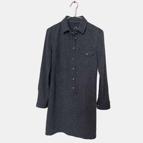 J Crew Gray 100% Wool Herringbone Tunic Shirt Dress Size 00 Lined - Picture 1 of 7